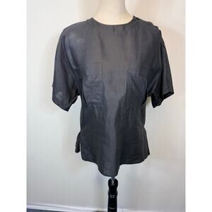 Vintage Kasper 100% Ramie Button Sleeve Top | Size 4 (Fits XS–S) | 80s–90s Black